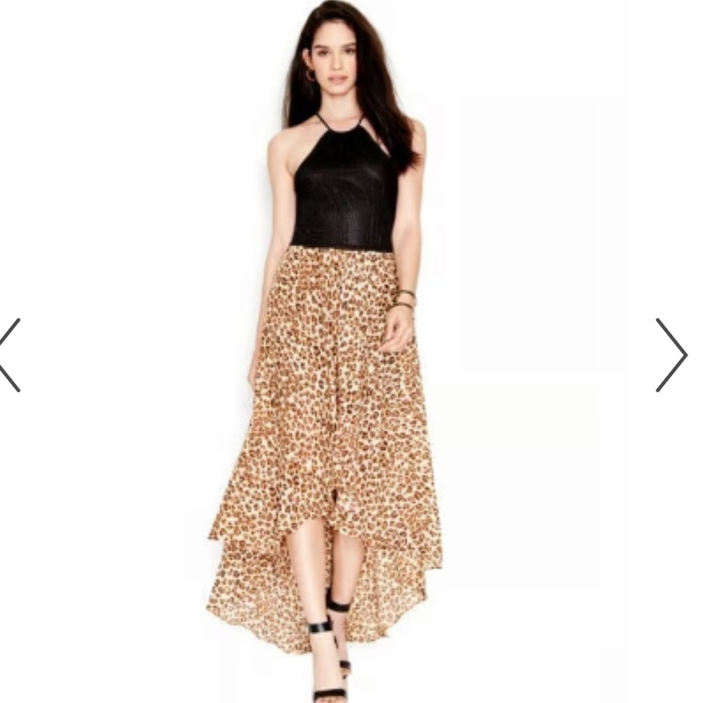 Crochet halter top animal print maxi dress high low silky satin